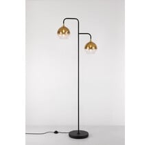 LED Stehleuchte Dajano mit 2 Lichtern in Schwarz/Gold, E27-Fassung, max. 40W, Stahl, mit Fußschalter, kombinierbar mit Glas- oder Stoffschirmen bis Ø30cm, 45×30×175cm