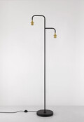 LED Stehleuchte Dajano mit 2 Lichtern in Schwarz/Gold, E27-Fassung, max. 40W, Stahl, mit Fußschalter, kombinierbar mit Glas- oder Stoffschirmen bis Ø30cm, 45×30×175cm