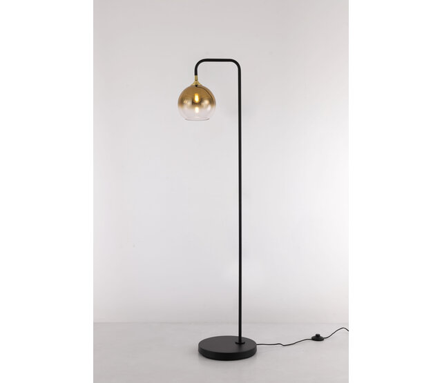 LED Stehleuchte Dajano mit 1 Licht in Schwarz/Gold, E27-Fassung, max. 40W, Stahl, mit Fußschalter, kombinierbar mit Glas- oder Stoffschirmen bis Ø30cm, 30×23×150cm