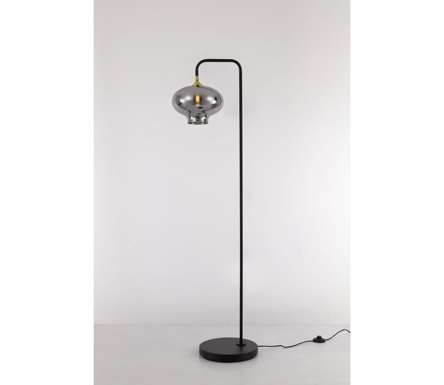 LED Stehleuchte Dajano mit 1 Licht in Schwarz/Gold, E27-Fassung, max. 40W, Stahl, mit Fußschalter, kombinierbar mit Glas- oder Stoffschirmen bis Ø30cm, 30×23×150cm