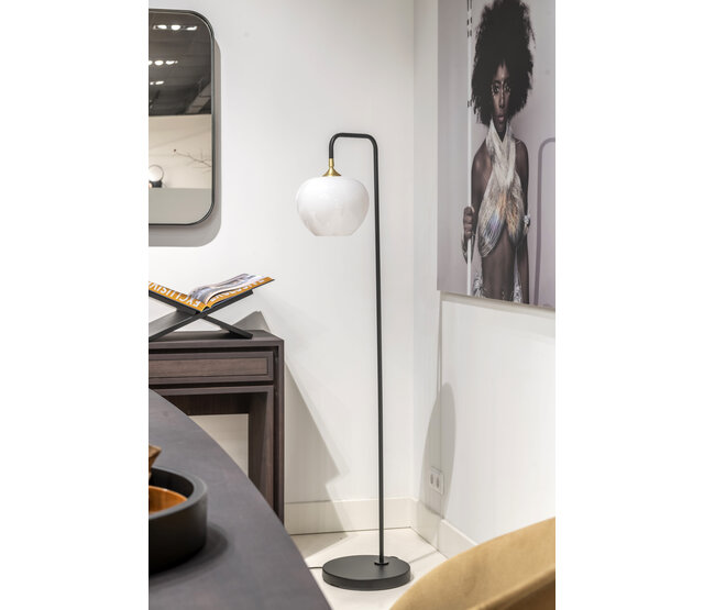 LED Stehleuchte Dajano mit 1 Licht in Schwarz/Gold, E27-Fassung, max. 40W, Stahl, mit Fußschalter, kombinierbar mit Glas- oder Stoffschirmen bis Ø30cm, 30×23×150cm