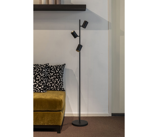 LED Stehleuchte Megano mit 3 Lichtern in Schwarz, GU10-Fassung, max. 35W, Stahl, verstellbare Spots, 25×25×160cm, Inserts in Champagne, Gold und Weiß erhältlich