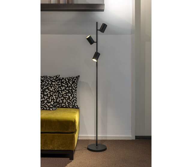 LED Stehleuchte Megano mit 3 Lichtern in Schwarz, GU10-Fassung, max. 35W, Stahl, verstellbare Spots, 25×25×160cm, Inserts in Champagne, Gold und Weiß erhältlich