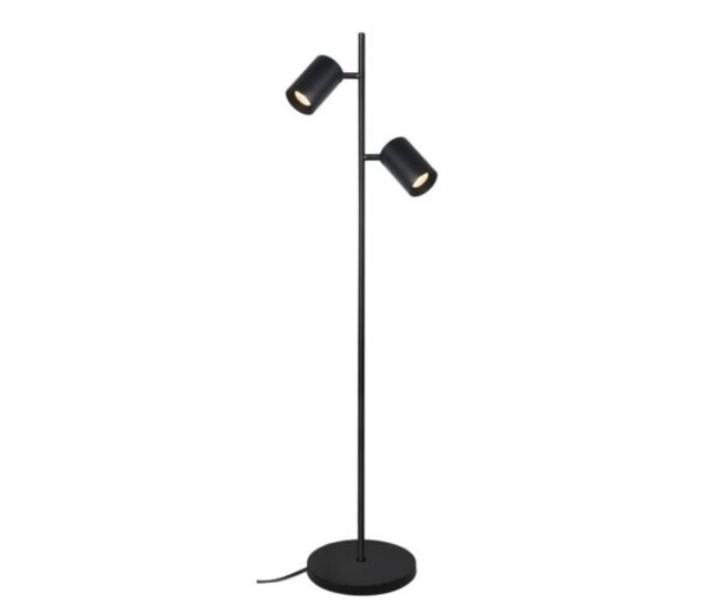 LED Stehleuchte Megano mit 2 Lichtern in Schwarz, GU10-Fassung (Leuchtmittel und Inserts separat erhältlich), max. 35W, Stahl, verstellbare Spots, 25×25×150cm