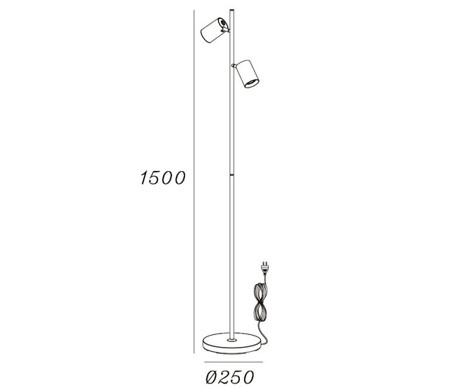LED Stehleuchte Megano mit 2 Lichtern in Schwarz, GU10-Fassung (Leuchtmittel und Inserts separat erhältlich), max. 35W, Stahl, verstellbare Spots, 25×25×150cm
