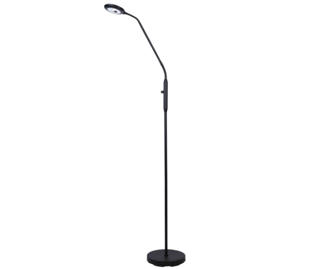 LED Stehleuchte UFO mit integriertem LED-Modul – 6,3W, 2700K, dimmbar, flexibler Arm, in Mat Stahl oder Schwarz