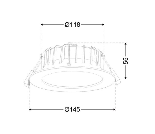 Refl downl matt – Ø145 mm – schwarz – 3-CCT – 260 mA – ohne Treiber