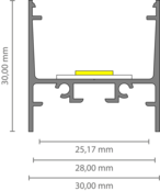 XL306ALU LED-Profil, 3 Meter, 30 × 30,92 mm mit opaler Abdeckung