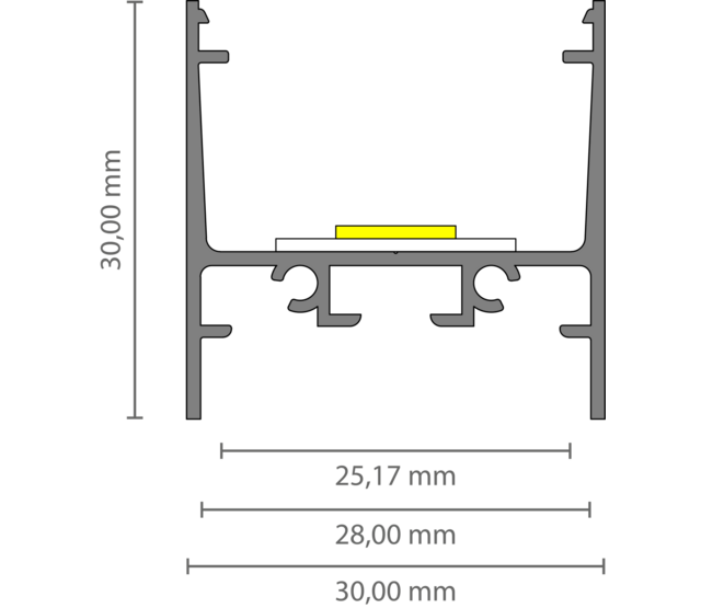 XL306WEISS LED-Profil, 3 Meter, 30 × 30,92 mm mit opaler Abdeckung