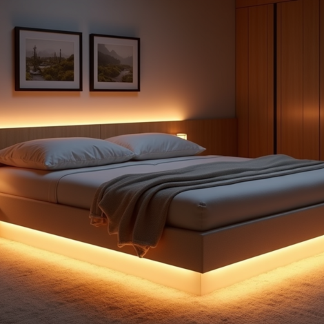 Boxspringbett mit LED-Beleuchtung