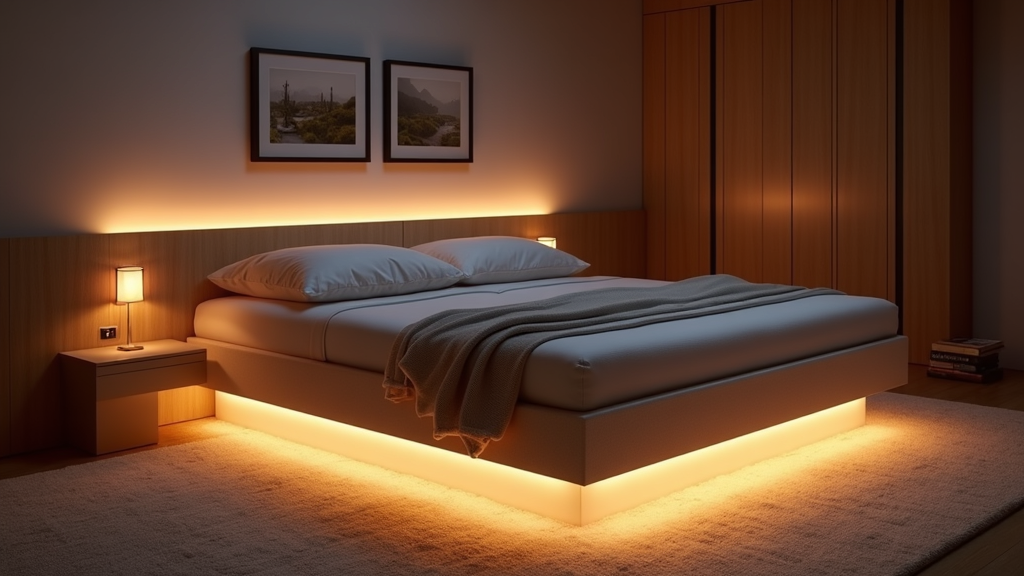 Boxspringbett mit LED-Beleuchtung