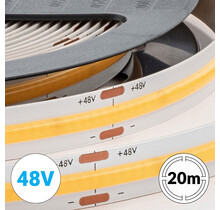 COB LED Streifen 48V Ultra-Long – 20 m durchgehend, 3000 K Warmweiß, 8 W/m, 680 lm/m, 480 LEDs/m, IP20, CRI ≥ 90 | Premium-Warmweiß für lange Lichtbahnen ohne Stoßstellen