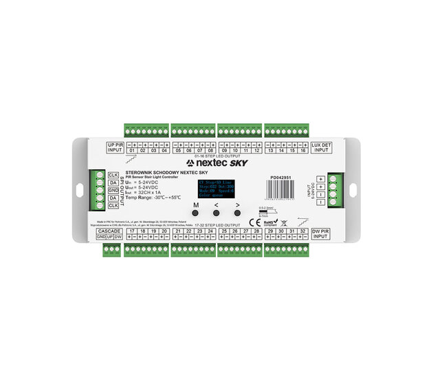 Professionelle LED-Treppenstufensteuerung mit Sensoren für bis zu 32 Stufen – 5–24 V DC, IP20, für einfarbige LED-Streifen