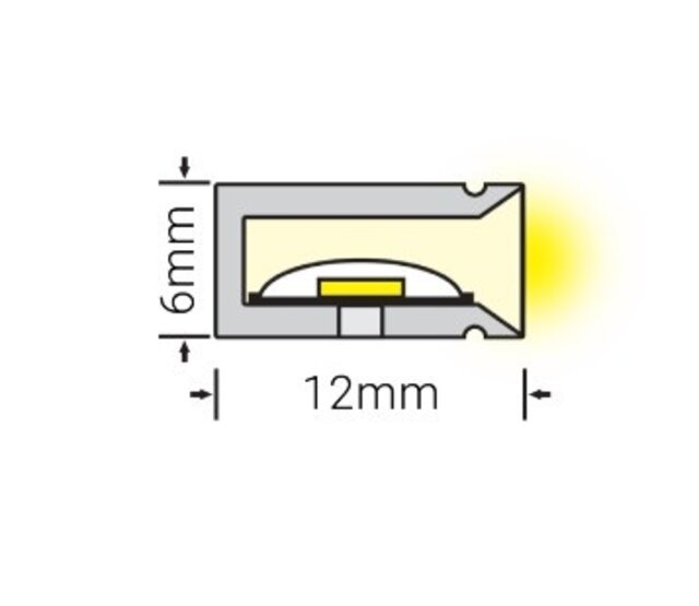 LED Neon Flex 6x12 mm seitlich warmweiß 3000K – 24 V, 9,6 W/m, 336 lm/m, 120 LED/m, IP67, 5 m Rolle
