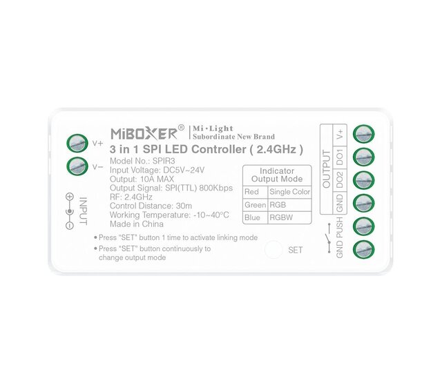MiBoxer SPIW5 – 5-in-1 SPI- und DMX-LED-Controller, WLAN + 2,4-GHz-Funk, 5-24 V, bis 1024 Pixel