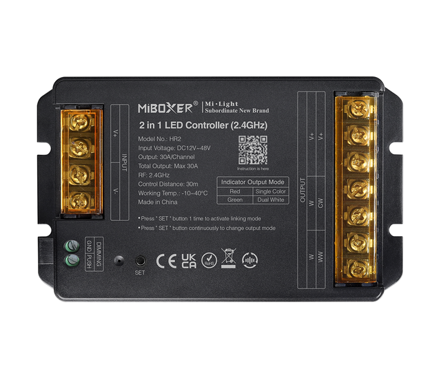 MiBoxer HR2 2-in-1 LED Controller 2,4 GHz – einfarbig und Dual White CCT, 12–48 V, 30 A