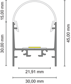 Bronze eloxiertes LED Aluminiumprofil XL306Bronze 30 x 30 mm mit Klick-Abdeckung – 2 m