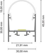 Champagner eloxiertes LED Aluminiumprofil XL306Champagner 30 x 30 mm mit Klick-Abdeckung – 2 m
