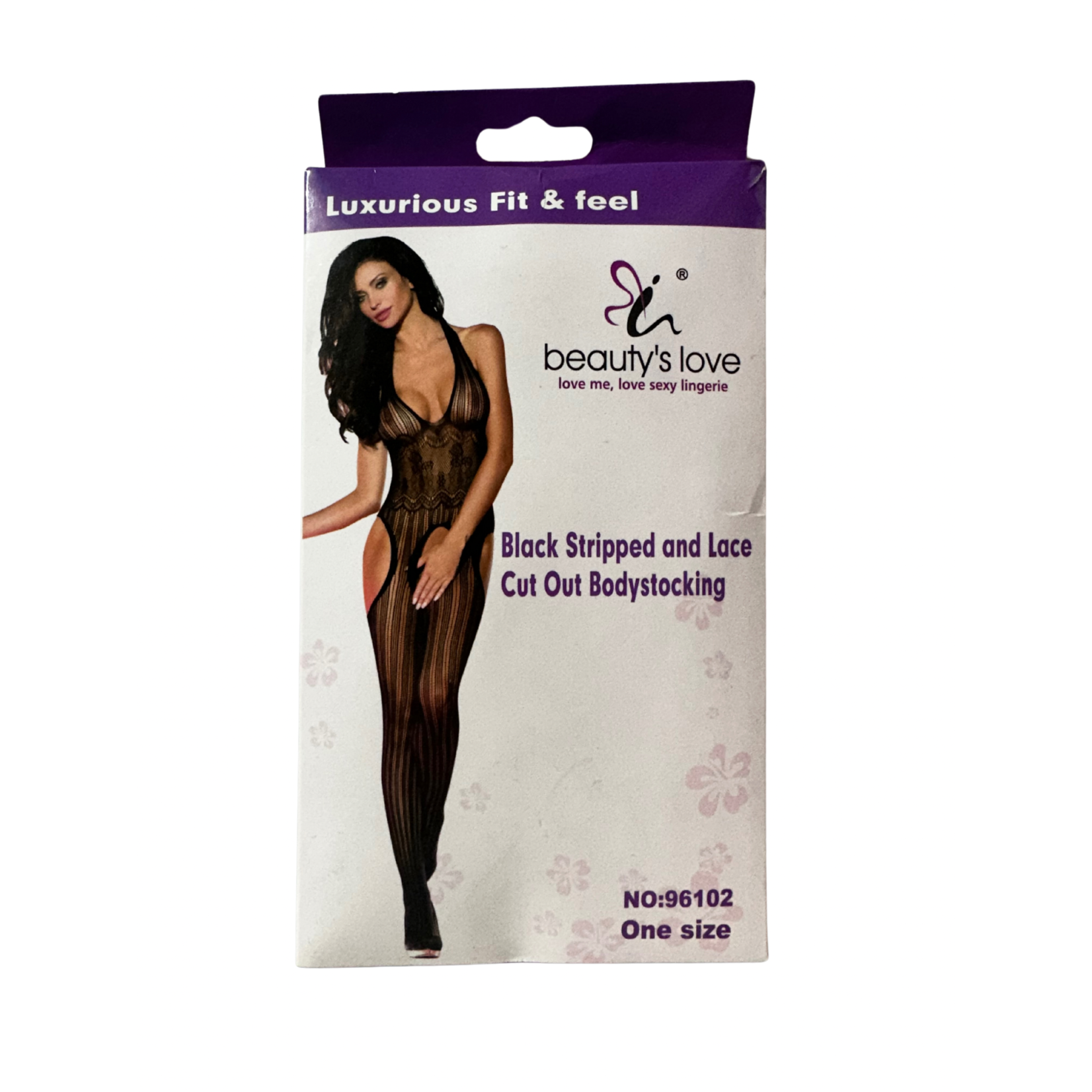 Catsuit nera con strisce e pizzo
