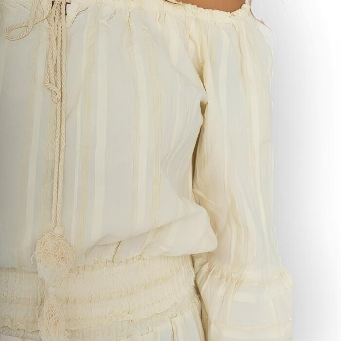 Fiona 2-Delig Set - Korte Broek- Top-Off-shoulder - Ecru