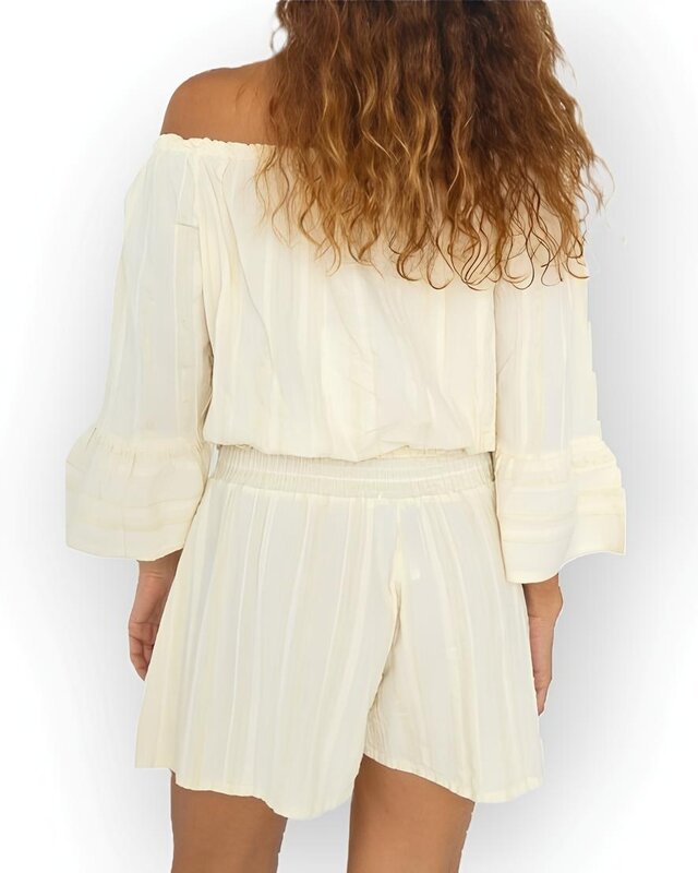 Dames 2-Delig Set - Korte Broek & Top-Off-shoulder - Ecru