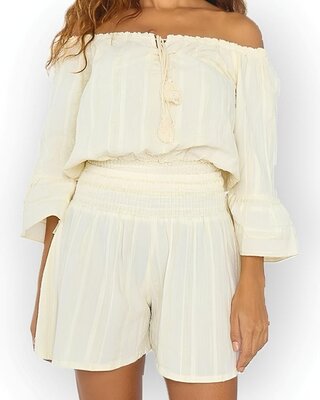 Dames 2-Delig Set - Korte Broek & Top-Off-shoulder - Ecru