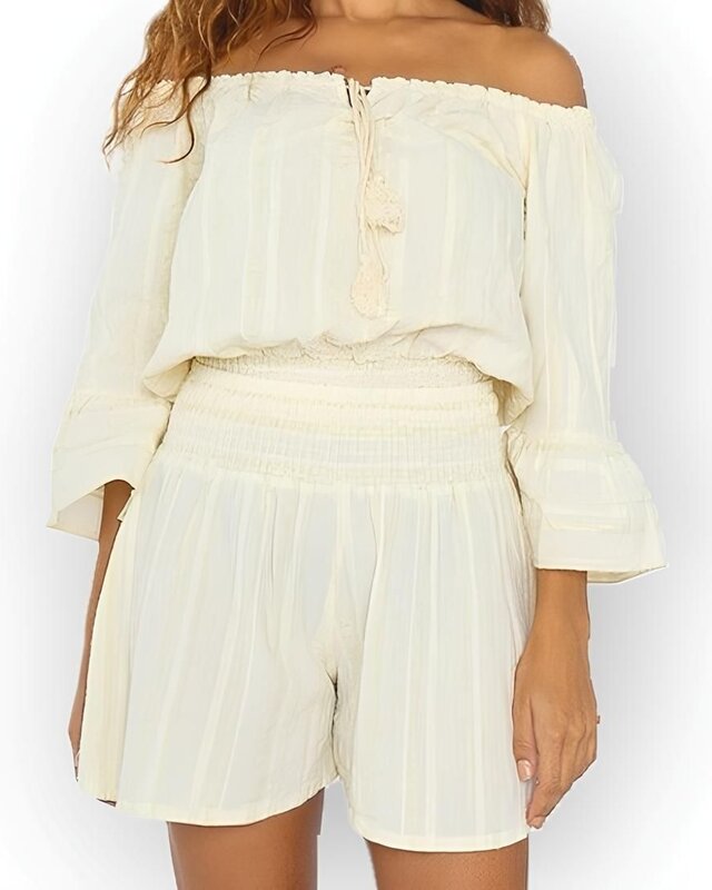 Dames 2-Delig Set - Korte Broek & Top-Off-shoulder - Ecru