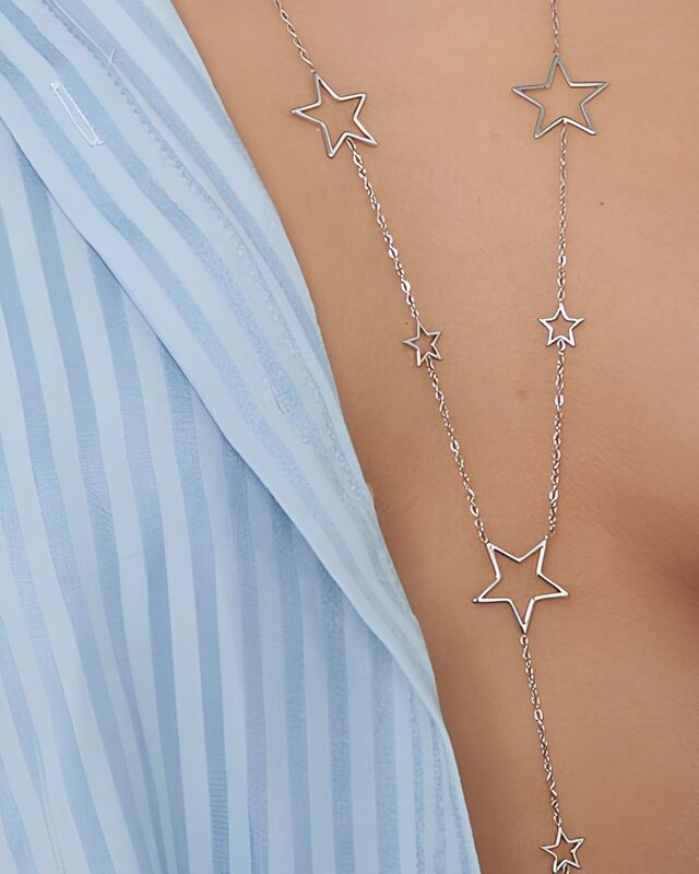 Dames Lange Halsketting -Zilver - Sterren