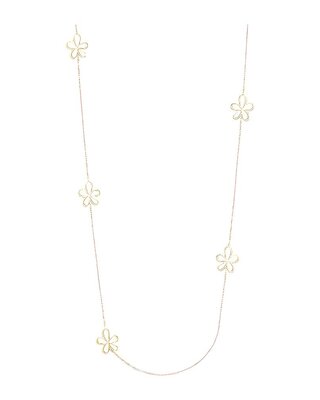 Dames Sieraad - Lange  Ketting - Open Bloemen - Goud