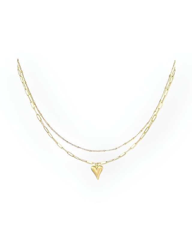 Dames Schakel Hals Ketting - Dubbel- Hart Design - goud