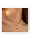 Dames Schakel Hals Ketting - Dubbel- Hart Design - goud
