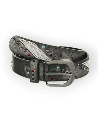 Dames Riem - Western - Leder- Strass - zilvergrijs