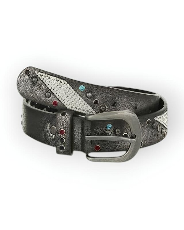 Dames Riem - Western - Leder- Strass - zilvergrijs