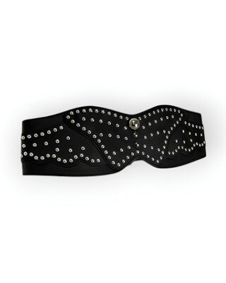 Dames Brede Riem - Elastisch - Leder - Studs - Zwart