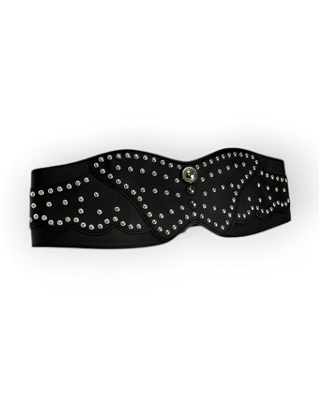 Dames Brede Riem - Elastisch - Leder - Studs - Zwart