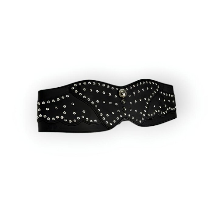Dames Brede Riem - Elastisch - Leder - Studs - Zwart