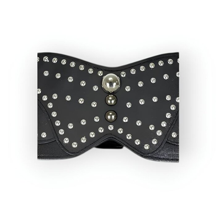Dames Brede Riem - Elastisch - Leder - Studs - Zwart