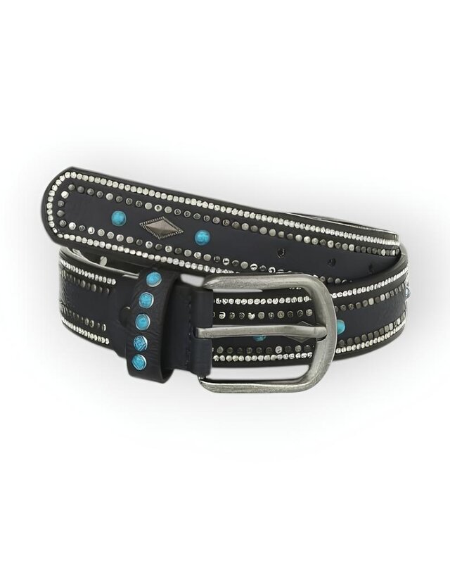 Dames Aqua Riem - stras & studs - westernlook - Leder - Zwart