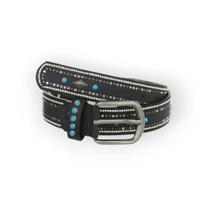 Dames Aqua Riem - stras & studs - westernlook - Leder - Zwart