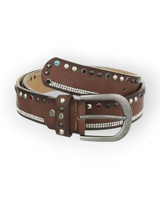 Western Dames Riem - Bruin Gevlamd - Studs & Stras