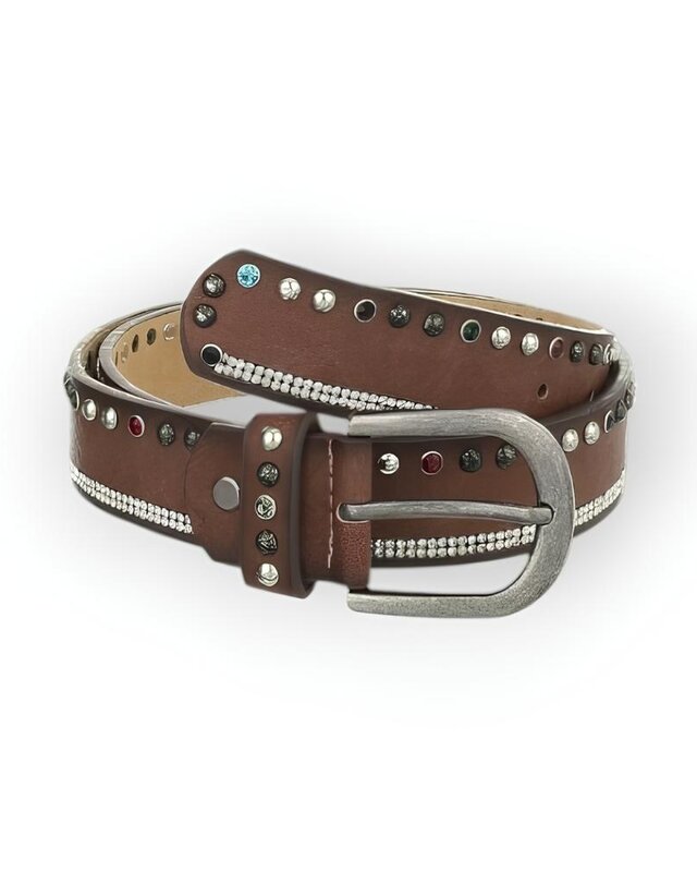 Western Dames Riem - Bruin Gevlamd - Studs & Stras