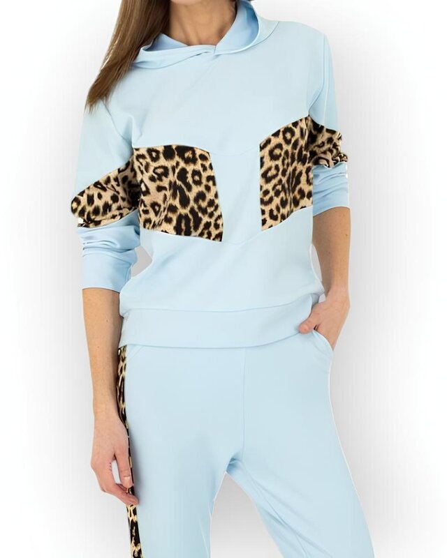 Dames - Set 2-Delig Jogging Suit - Luipaard - Sky Blue