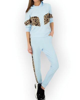 Dames - Set 2-Delig Jogging Suit - Luipaard - Sky Blue