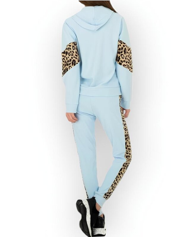 Dames - Set 2-Delig Jogging Suit - Luipaard - Sky Blue