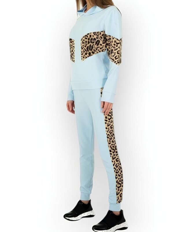Dames - Set 2-Delig Jogging Suit - Luipaard - Sky Blue