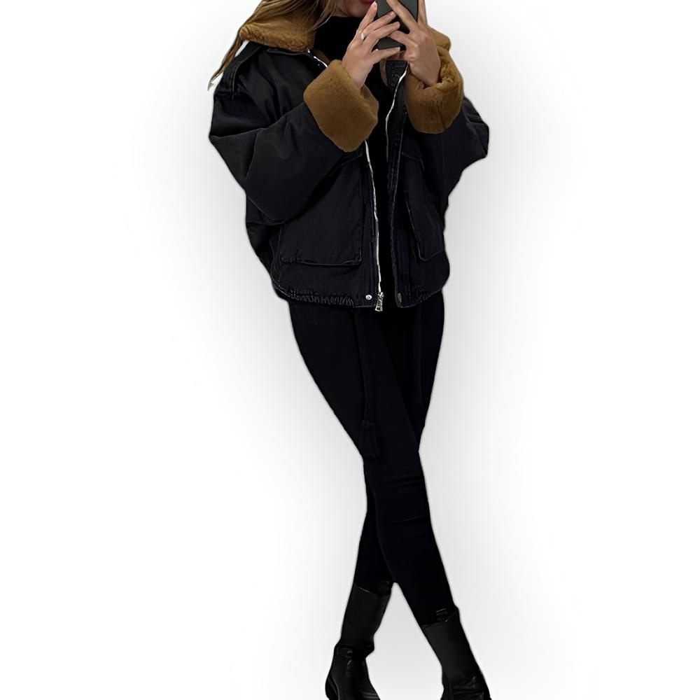 Winter - Dames Spijkerjack - Faux Fur – Warme Camel Tint & Trendy Look