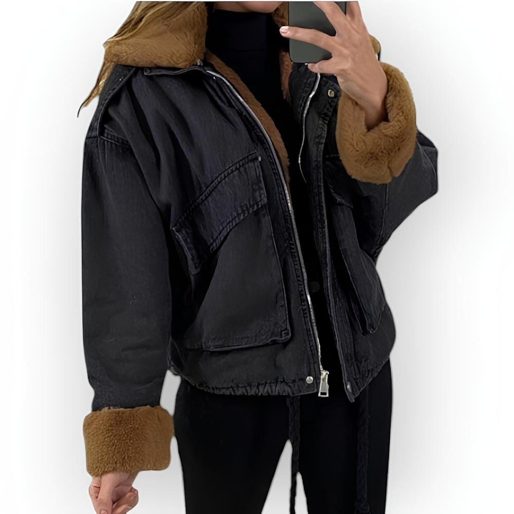Winter - Dames Spijkerjack - Faux Fur – Warme Camel Tint & Trendy Look
