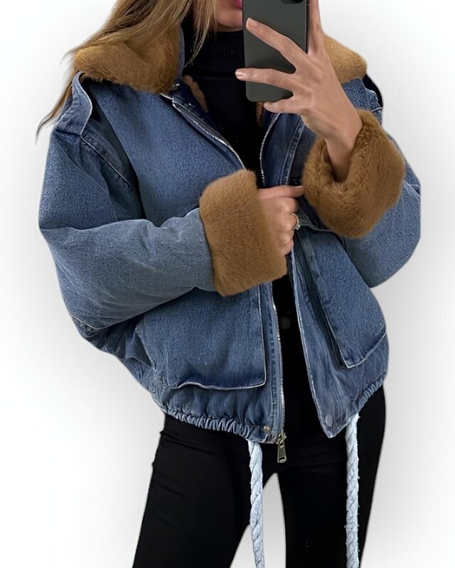 Winter - Dames Spijkerjack - Faux Fur – Warme Camel Tint & Trendy Look