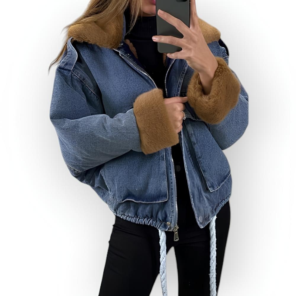 Winter - Dames Spijkerjack - Faux Fur – Warme Camel Tint & Trendy Look