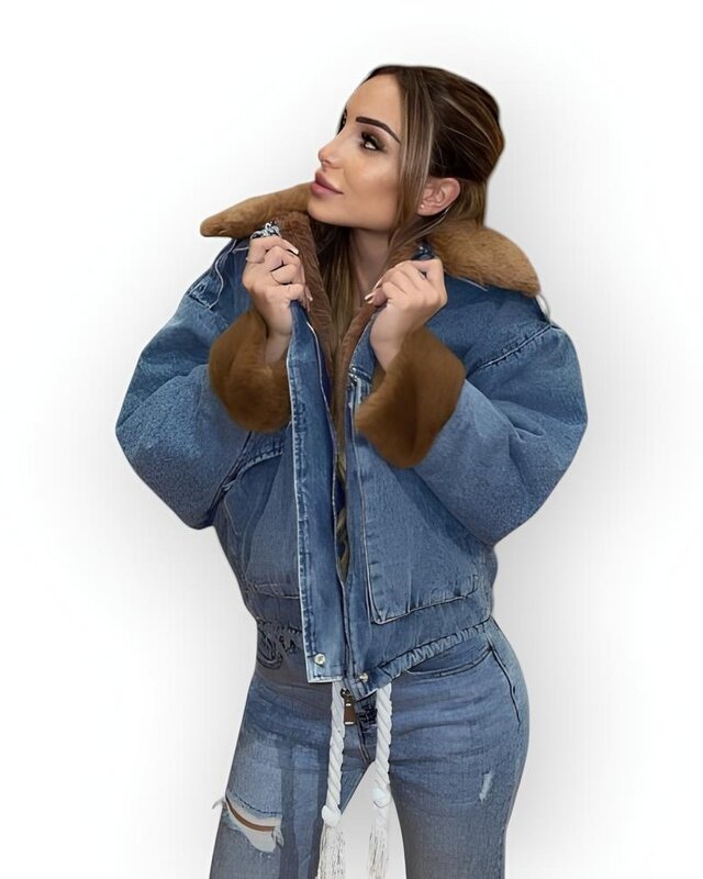 Winter - Dames Spijkerjack - Faux Fur – Warme Camel Tint & Trendy Look